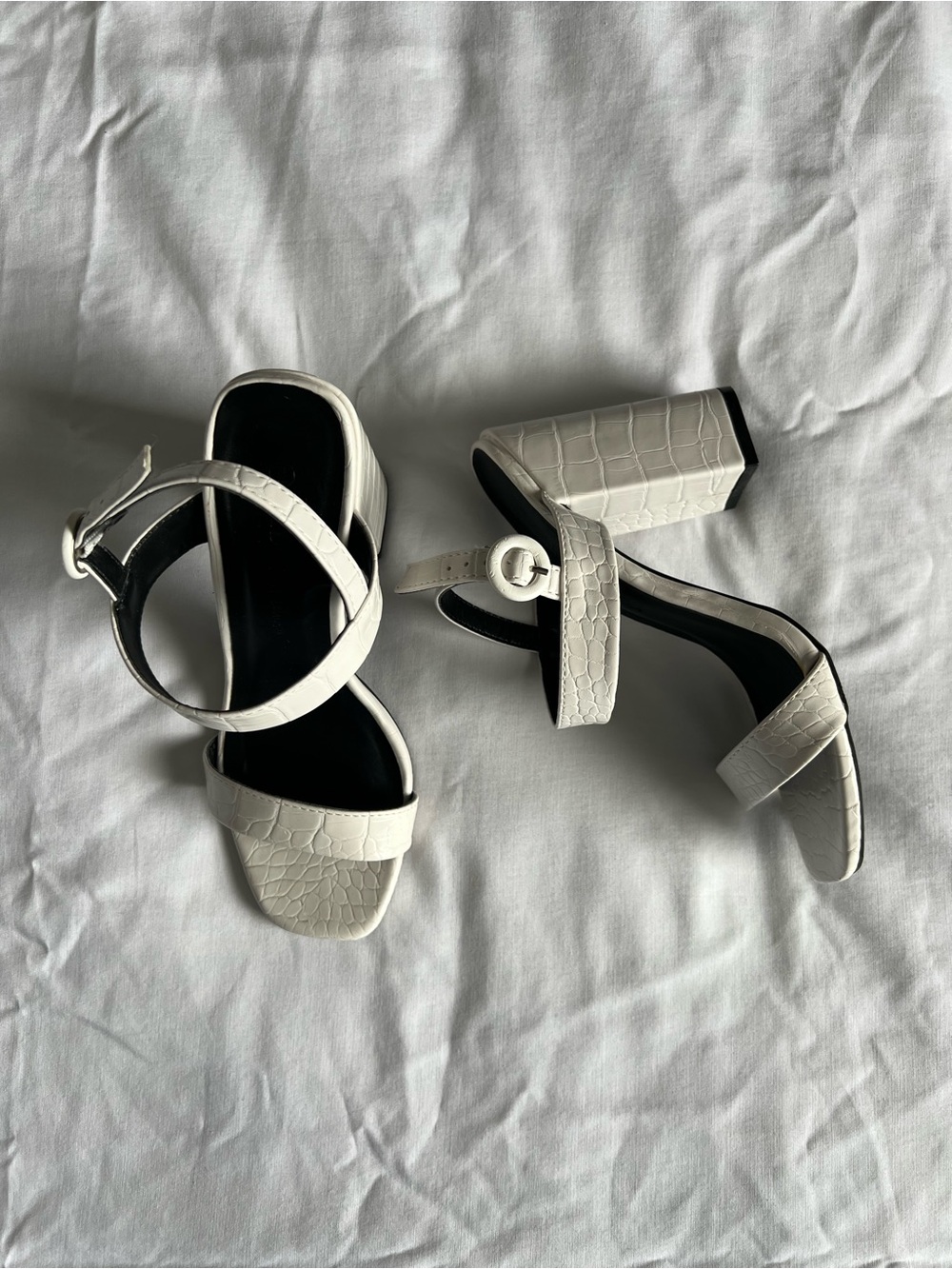 Wild Diva White Croc-Embossed Block Heel Sandals